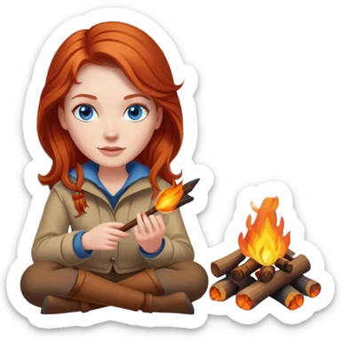 Redhead woman with blue eyes beside campfire sticker