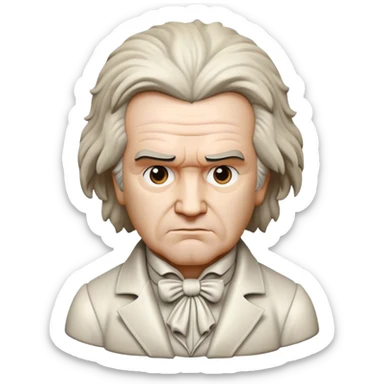Cinematic Realistic Beethoven Pop Culture Emoji, featuring an evocative portrayal of the legendary composer rendered with delicate textures and emotive lighting. sticker