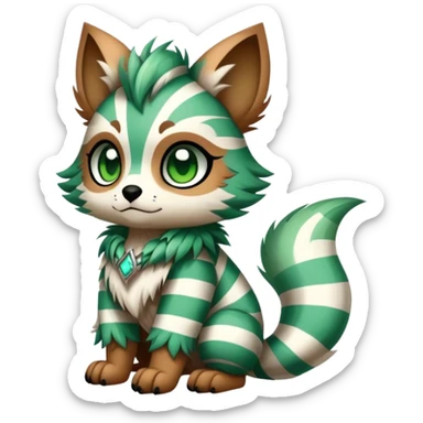 cute Kawaii edgy shy fantasy animal fursona Fionbri Vernid creature by griffsnuff & LiLaiRa & Falvie with with cool stripes patterns full body sticker