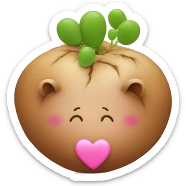 A pink potato with a pink heart on its head next to a pink lion with a pink heart next to peas sticker