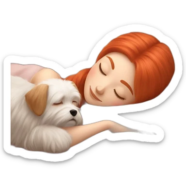 Red-haired girl with Maltese dog sleep sticker
