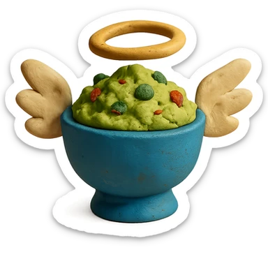 guacamole bowl with a halo and wings, soft clay look sticker