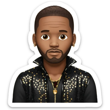 R. Kelly with dark brown hair, black sequin outfit sticker