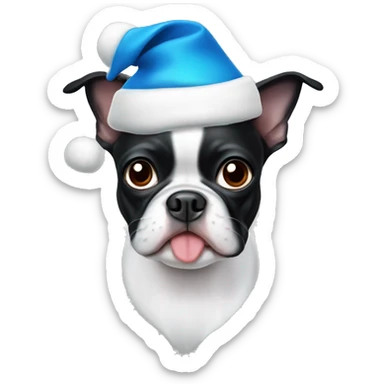 Boston terrier in blue Santa hat sticker