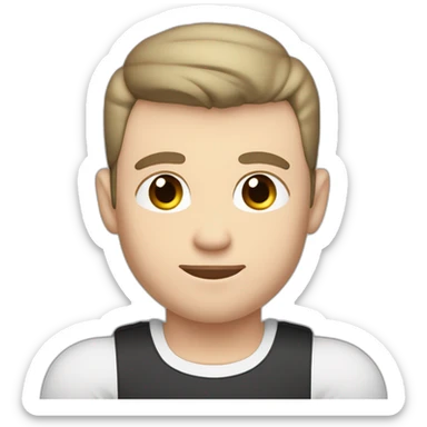 Pale skinned Fit Man With the biceps and dark brown hair in black shirt, gray sports shorts and white Sneakers His right hand touches his back of the head sticker