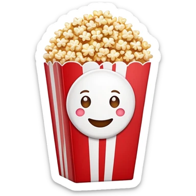 minimalist sweet popcorn emoji style, red and white popcorn box, caramel popcorn sticker