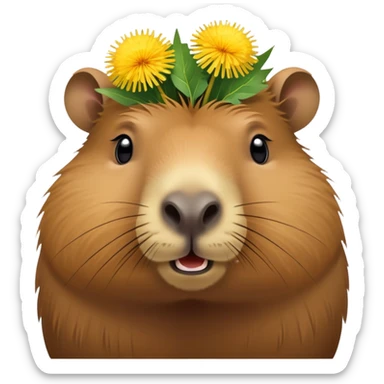 Simple Capybara face with dandelion in its mouth sticker