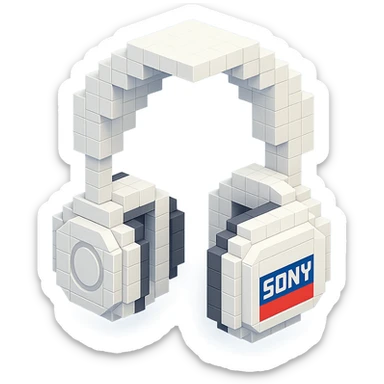 white Sony headphones, retro look sticker