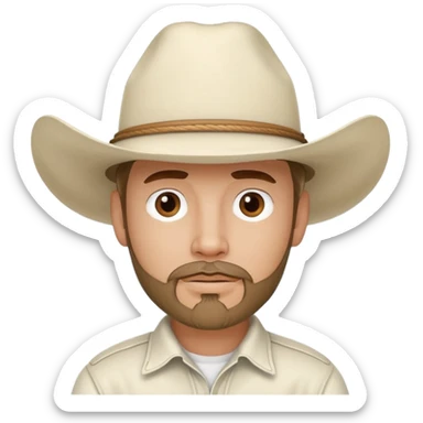 man with a goatee wearing a white cowboy hat sticker