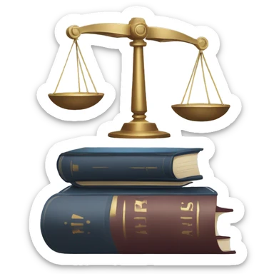 a balance of justice with a robot on one side and a book on the other side sticker