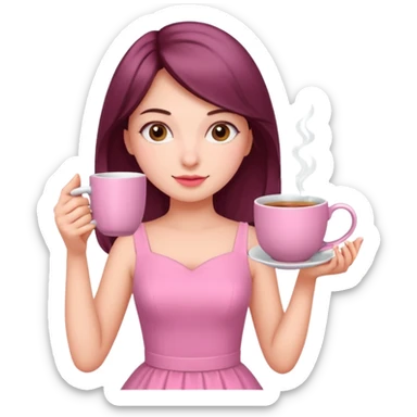 دختری با لباس صورتی و چایی بخوره با ماگ صورتی sticker