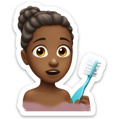 Brown skinned girl crying over toothbrush  sticker
