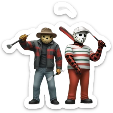 Freddy Kruger and Jason Voorhees playing golf sticker