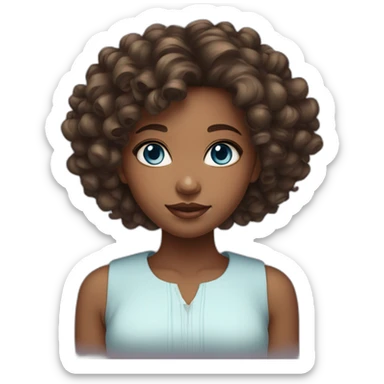African American girl with blue eyes, shoulder length curly hair, full lips and square shaped head sticker