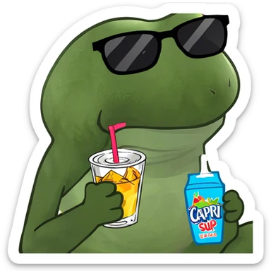 sitting, drinking a capri sun sticker
