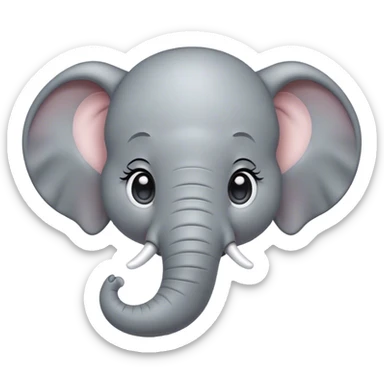 Cinematic Cute Elephant Portrait Emoji, Head tilted playfully and inquisitively, featuring a glossy gray hide with soft, rounded ears and round, sparkling eyes filled with curious wonder, Simplified yet irresistibly adorable features, highly detailed, glowing with a warm, friendly glow, high shine, affectionate and lively, stylized with a touch of gentle whimsy, bright and endearing, soft glowing outline, capturing the essence of a mischievous yet loving elephant, so playful it feels like it could lumber out of the screen into your arms! sticker