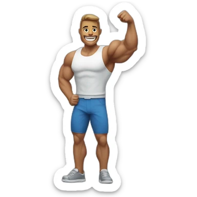 muscular man with fractured left arm smiling and showing thumbs up  sticker