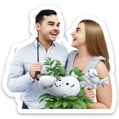 playful moment under shared umbrella sticker