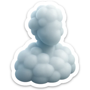 person made entirely of white fluffy convex clouds, shoulder up, front view, matte glass style sticker