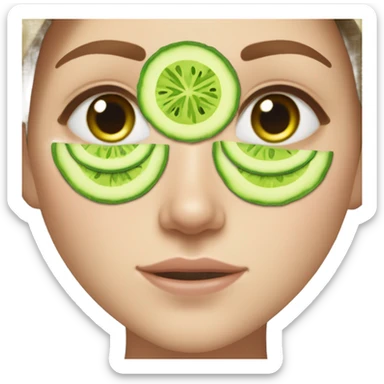 Girl with freackles Brown hair and white skin blue eyes wears skin care mask Thats Green and pickle on her closed eyes sticker