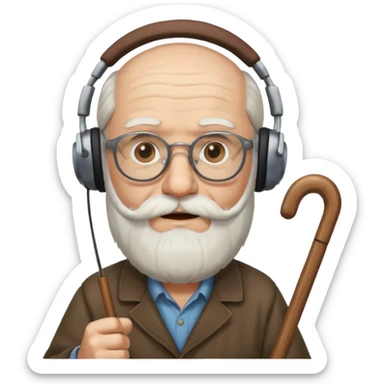 Anciano barba blanca larga bastón aufifono lentesb sticker