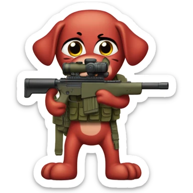 Clifford the big red dog cartoon humanoid military sniper sticker