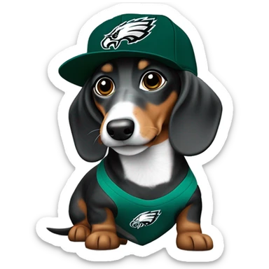 Dapple miniature merle Dachshund wearing Philadelphia Eagles Hat sticker