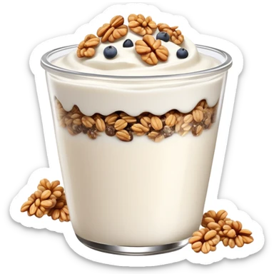 Greek yogurt cup with protein granola and chia seeds sprinkled on top sticker