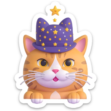 cat magician with a starry hat sticker