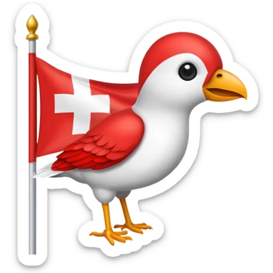 Make a emoji flag of Switzerland with a bird on top and make sure the bird is on the flag with no shadow sticker