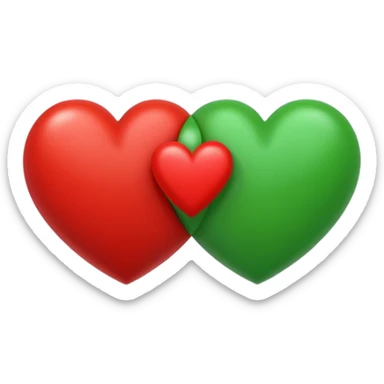 two hearts orbiting around each other. one is red, the other is green sticker