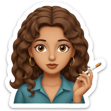 Arab girl tanned but not too tanned, wavy thick hair, brown eyes, smoking a blunt sticker