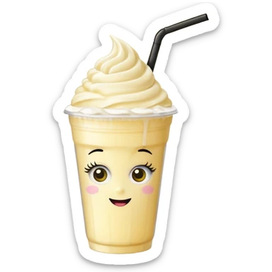 banana milkshake in a take-out cup with glassess and long lashes sticker