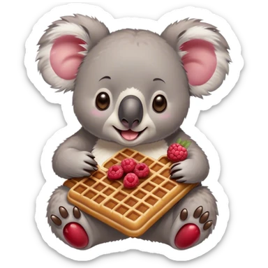 Koala eating waffle with chocolate and raspberries sticker
