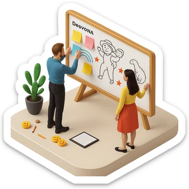 Add colorful sticky notes to the whiteboard in skeuomorphism style with a transparent background. The style should reflect skeuomorphism icon style with realistic shading and depth, maintaining the transparent background as requested. sticker