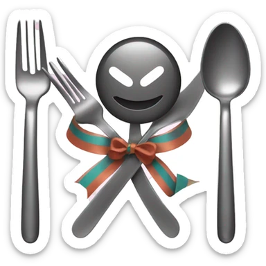 spoon and fork with a ribbon sticker