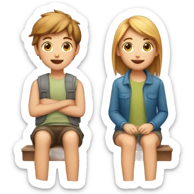 A girl and a boy sitting opposite faced sticker