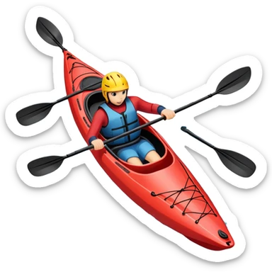 An icon showing a close-up of a kayak gliding over rippling water, with a double-bladed paddle in motion and splashes around. The sleek shape of the boat and dynamic strokes highlight the speed and precision of kayaking. Transparent background emphasizes the energy of the sport. sticker