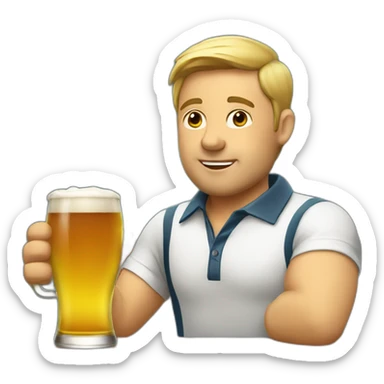 a male executive in polo shirt is drinking beer. sticker