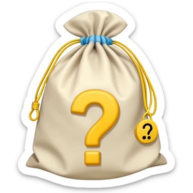 tied bag printed with q&a overstuffed with yellow question marks sticker