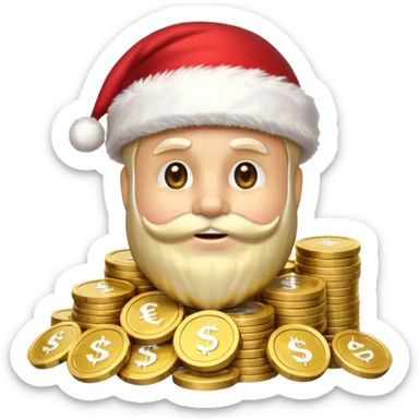 A confident rich emoji face wearing a Santa hat, money stacks, casino vibe, New Year theme, premium 3D emoji style, sharp details, no text, isolated on transparent background sticker