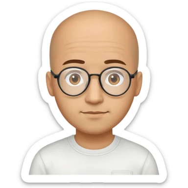 Light brown skinned Latino man with oval face, aviator glasses, completely bald sides with extremely short dark curly hair only on crown, friendly neutral expression, casual black t-shirt sticker