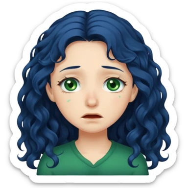 Girl with long  curly dark blue hair, green eyes, and very fair skin.crying sticker