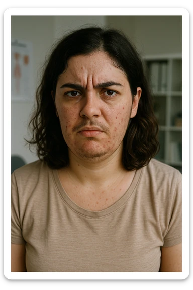 Donna con pcos e irritabilità come sindrome evidente immagine realistiche in italiano sticker