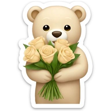 Beige bear holding beige bouquet  sticker