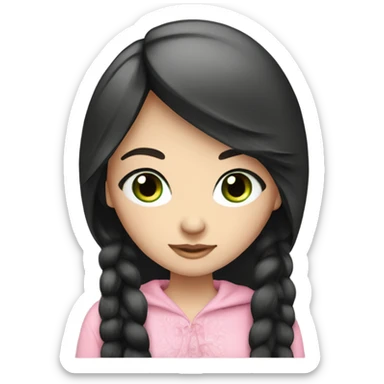 Beautiful Russian girl green eyes very long black hair pink clothes  sticker