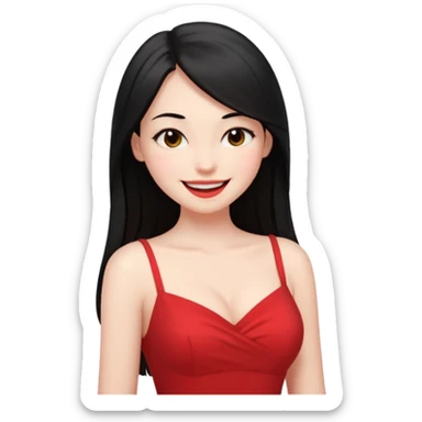 Chica joven pelo sémi largo color negro lacio delgada con con pechos grandes vestido rojo con sonrisa amigable y guiñando el ojo sticker