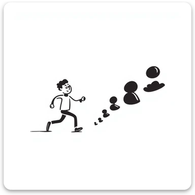 stick figure running energetically, chasing opportunities, hand drawn doodle style sticker
