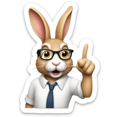 Rabbit with buck teeth and glasses holding up a pointer finger sticker