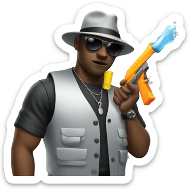 gangster with water gun sticker
